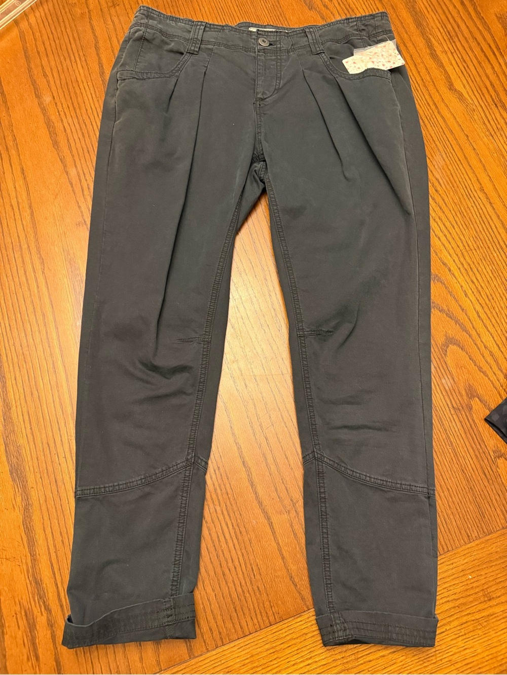 Free People Black Pleated Chino Ankle Pants
